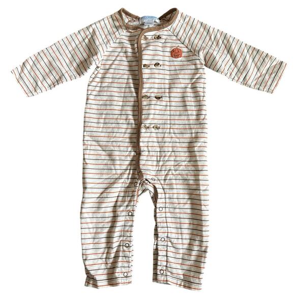 NWOT Janie & Jack HALLOWEEN Beige Brown Orange Striped Pumpkin Romper 6-12 month - Picture 1 of 4